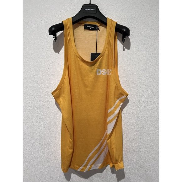 DSQUARED2 Mens DSQ2 Tank Top Shirt Yellow White Sz M Made in Italy NWTS71NC0212 - Picture 4 of 13